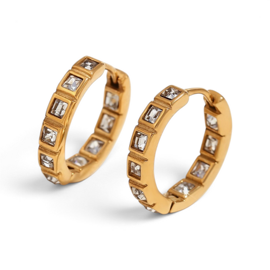 Golden Radiance Square Hoops